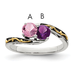 Sterling Silver Antiqued With14k 2-stone Mother's Ring
