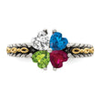 Sterling Silver Antiqued With14k 4-stone Mother's Ring