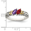 Sterling Silver Antiqued With14k 2-stone Mother's Ring