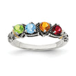 Sterling Silver Antiqued With14k 4-stone Mother's Ring