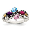 Sterling Silver Antiqued With14k 4-stone Mother's Ring