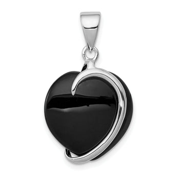 Onyx Heart Pendant in Sterling Silver, 26mm