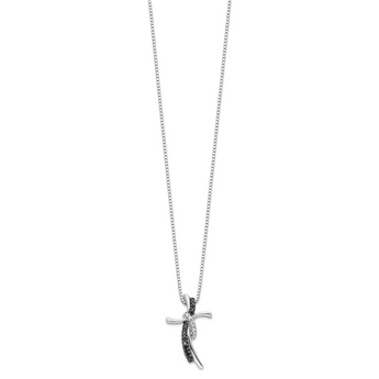 Sterling Silver Diamond Cross Necklace with Rhodium Finish