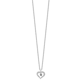 Sterling Silver Diamond Heart Necklace with Black Accent 18 Gift Ready