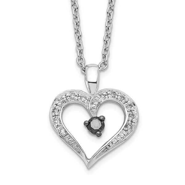 Sterling Silver Diamond Heart Necklace with Black Accent 18 Gift Ready