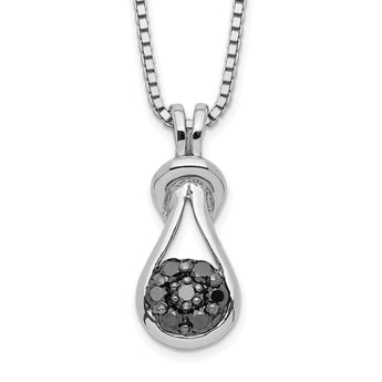 Sterling Silver Black Diamond Love Knot Necklace with Extender