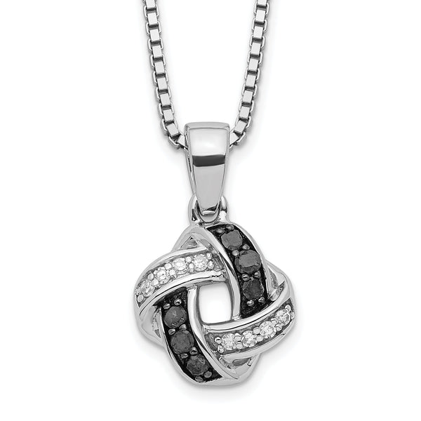 925 Sterling Silver Black & White Diamond Necklace with Extender Elegant & Gift Ready
