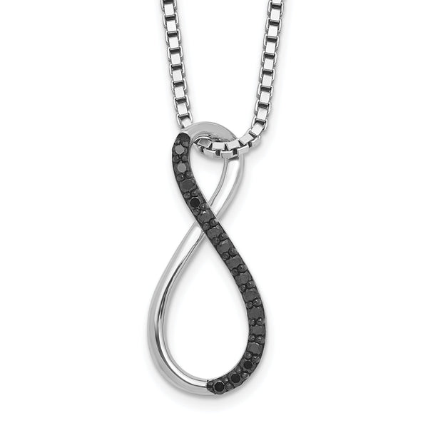 Sterling Silver Infinity Necklace with Black Diamonds & Rhodium Finish