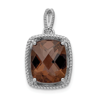 Smoky Quartz Pendant in Sterling Silver, 22mm Textured
