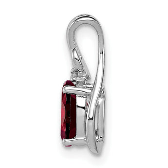 Sterling Silver Rhodium Plated Diamond & Garnet Oval Pendant - Birthstone Company
