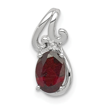 Sterling Silver Rhodium Plated Diamond & Garnet Oval Pendant - Birthstone Company