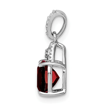 Sterling Silver Rhodium Plated Diamond Garnet Cushion Pendant - Birthstone Company
