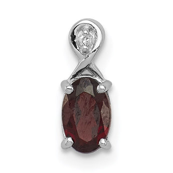 Sterling Silver Rhodium Plated Diamond & Garnet Oval Pendant - Birthstone Company