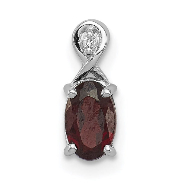 Sterling Silver Rhodium Plated Diamond & Garnet Oval Pendant - Birthstone Company