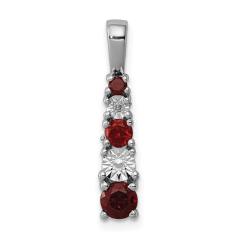 Sterling Silver Rhodium-plated Garnet & Diamond Pendant - Birthstone Company