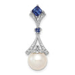 Sterling Silver Rhod Plated Dia. Created Sapphire FW Cultured Pearl Pendant - Birthstone Company