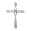 Sterling Silver Rhod Plated Diamond FW Cultured Pearl Cross Pendant - Birthstone Company