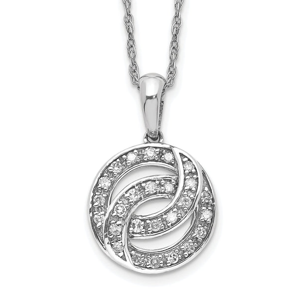 Sterling Silver Diamond Circle Necklace with Polished Rhodium Finish