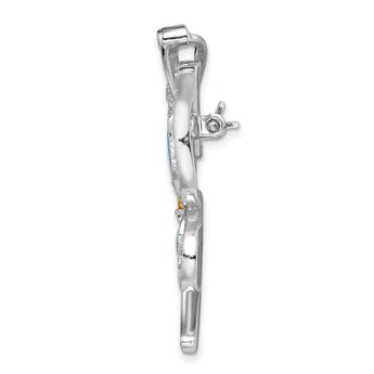 Sterling Silver Opal CZ Butterfly Pin with Rhodium Finish