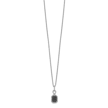 White Night Sterling Silver Rhodium-plated Black and White Diamond Rectangle Pendant 18 Inch Necklace with 2 Inch Extender - Birthstone Company