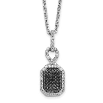 White Night Sterling Silver Rhodium-plated Black and White Diamond Rectangle Pendant 18 Inch Necklace with 2 Inch Extender - Birthstone Company