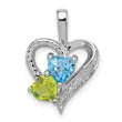 Sterling Silver Rhodium-plated Blue Topaz Peridot Diamond Pendant - Birthstone Company