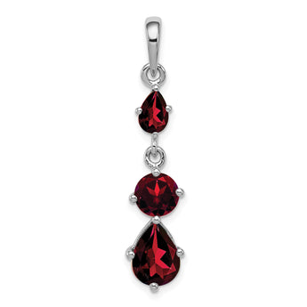 Sterling Silver Rhodium-plated Garnet Pendant - Birthstone Company