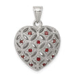 Sterling Silver Rhodium-plated w/Garnet Heart Pendant - Birthstone Company