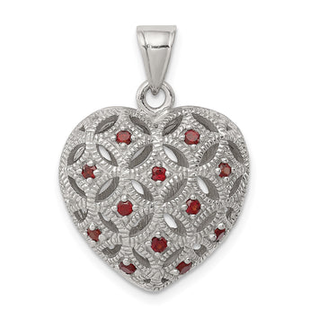 Sterling Silver Rhodium-plated w/Garnet Heart Pendant - Birthstone Company