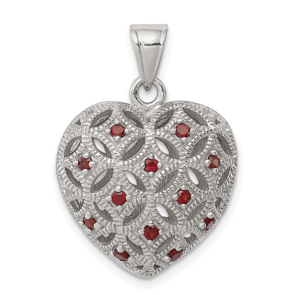 Sterling Silver Rhodium-plated w/Garnet Heart Pendant - Birthstone Company