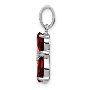 Sterling Silver Rhodium-plated Garnet and Diamond Cat Pendant - Birthstone Company