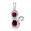 Sterling Silver Rhodium-plated Garnet and Diamond Cat Pendant - Birthstone Company
