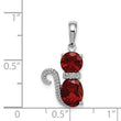 Sterling Silver Rhodium-plated Garnet and Diamond Cat Pendant - Birthstone Company
