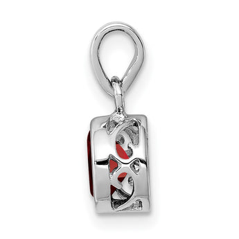 Sterling Silver Rhodium-plated Polished Garnet Round Pendant - Birthstone Company
