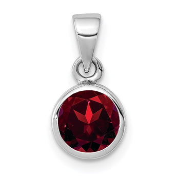 Sterling Silver Rhodium-plated Polished Garnet Round Pendant - Birthstone Company