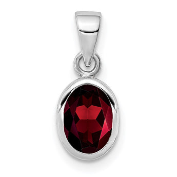 Sterling Silver Rhodium-plated Polished Garnet Oval Pendant - Birthstone Company