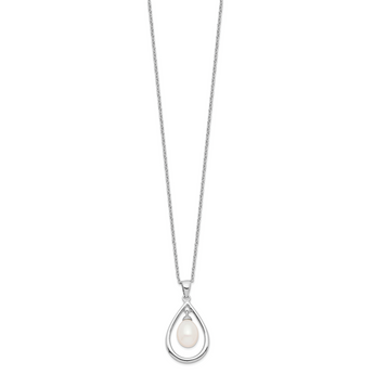 Polished Sterling Silver Pearl Pendant Necklace 17-Inch