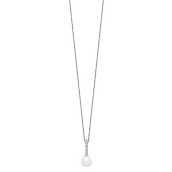 Sterling Silver Rhodium-Plated Pearl CZ Necklace Elegant Women's Jewelry