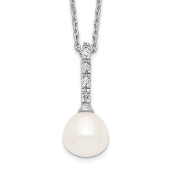 Sterling Silver Rhodium-Plated Pearl CZ Necklace Elegant Women's Jewelry