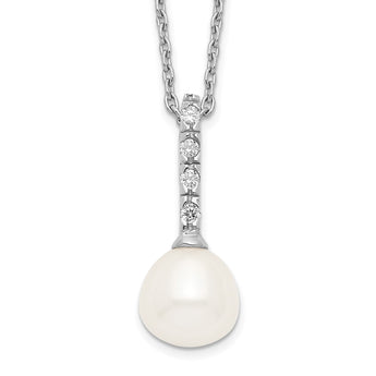 Sterling Silver Rhodium-Plated Pearl CZ Necklace Elegant Women's Jewelry - Birthstone Company