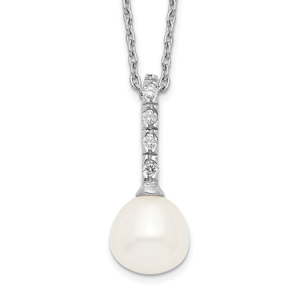 Sterling Silver Rhodium-Plated Pearl CZ Necklace Elegant Women's Jewelry - Birthstone Company