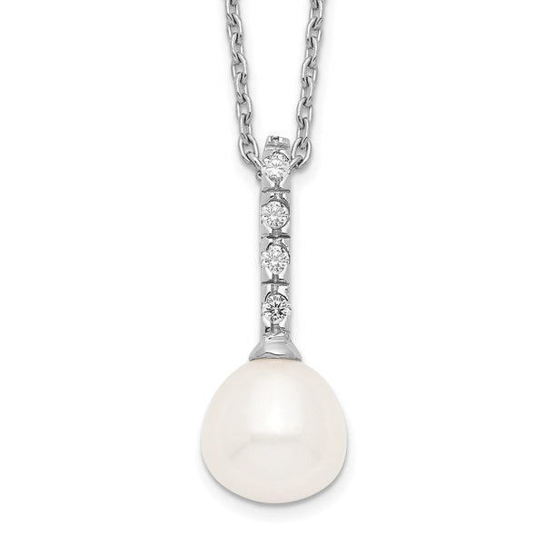 Sterling Silver Rhodium-Plated Pearl CZ Necklace Elegant Women's Jewelry