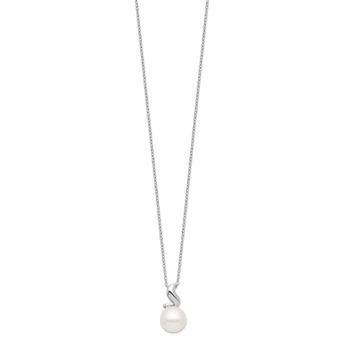 Sterling Silver Pearl Necklace with CZ Accent, Elegant 17 Design