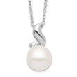 Sterling Silver Pearl Necklace with CZ Accent, Elegant 17 Design