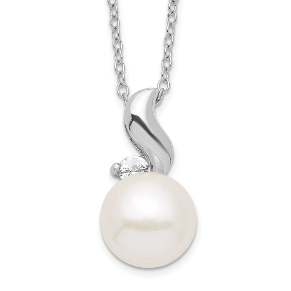 Sterling Silver Pearl Necklace with CZ Accent, Elegant 17 Design
