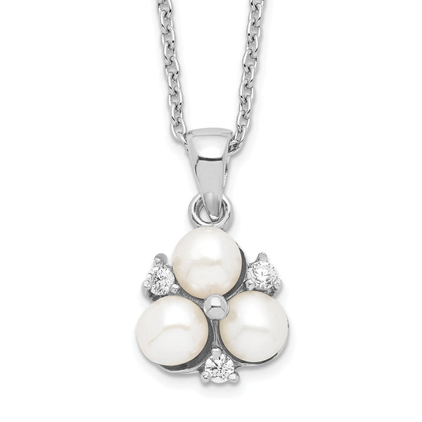 Sterling Silver CZ and Freshwater Pearl Elegant Necklace