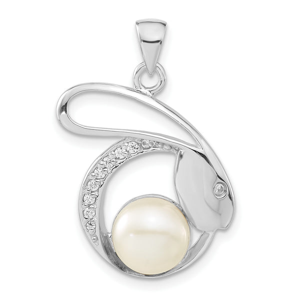 Sterling Silver w/CZ 8-9mm FW Cultured Pearl Pendant - Birthstone Company