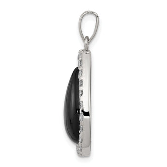 Cubic Zirconia & Onyx Teardrop Pendant in Sterling Silver, 14mm