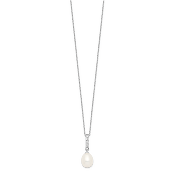 Sterling Silver 925 Pearlescent CZ Necklace with Rhodium Finish