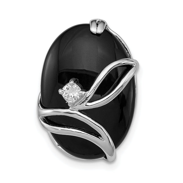 Onyx & Cubic Zirconia Slide Pendant in Sterling Silver, 22mm